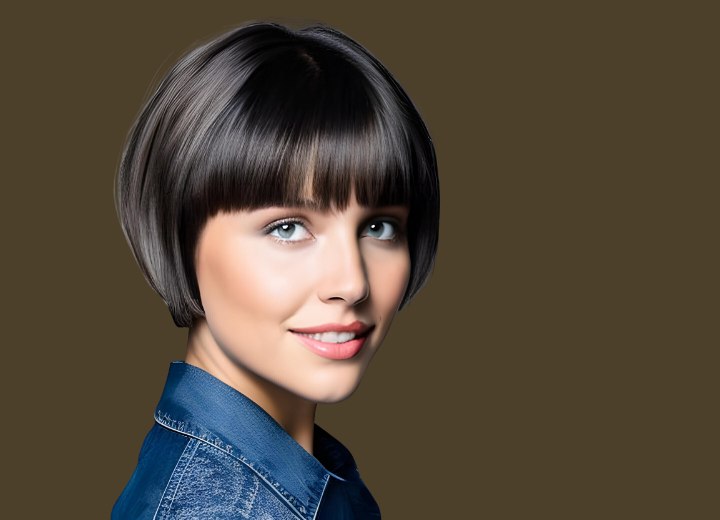 Haarschnitt in einem kurzen asymmetrischen Bob