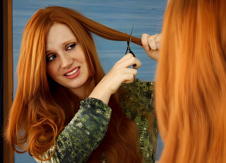 Mdchen das ihre eigenen Haare abschneidet