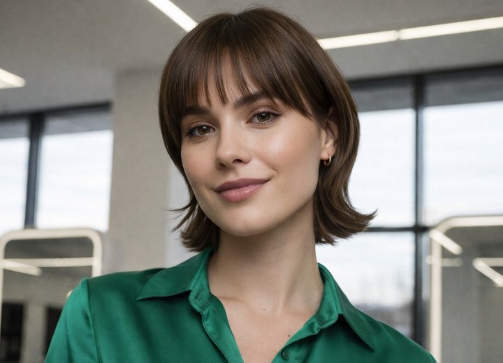 Mädchen mit einem kurzen Bob und einem Satinhemd