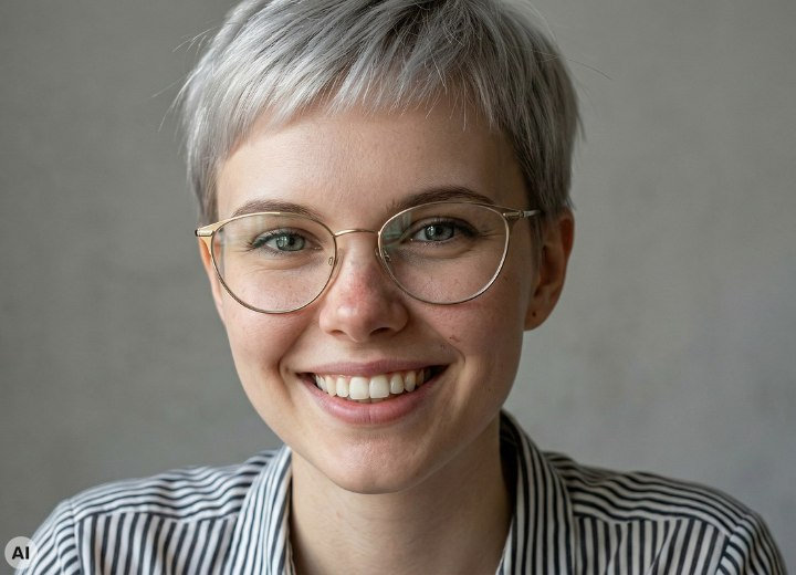 Umstyling von langen auf kurze Haare für eine Brillenträgerin – Kurze Haare